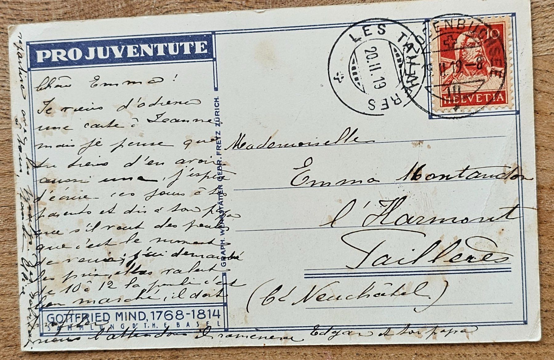 Cartoline postali: Carte Pro Juventute Les Taillères, 1919 – Usato da Les Valettes venduto da Nuba1