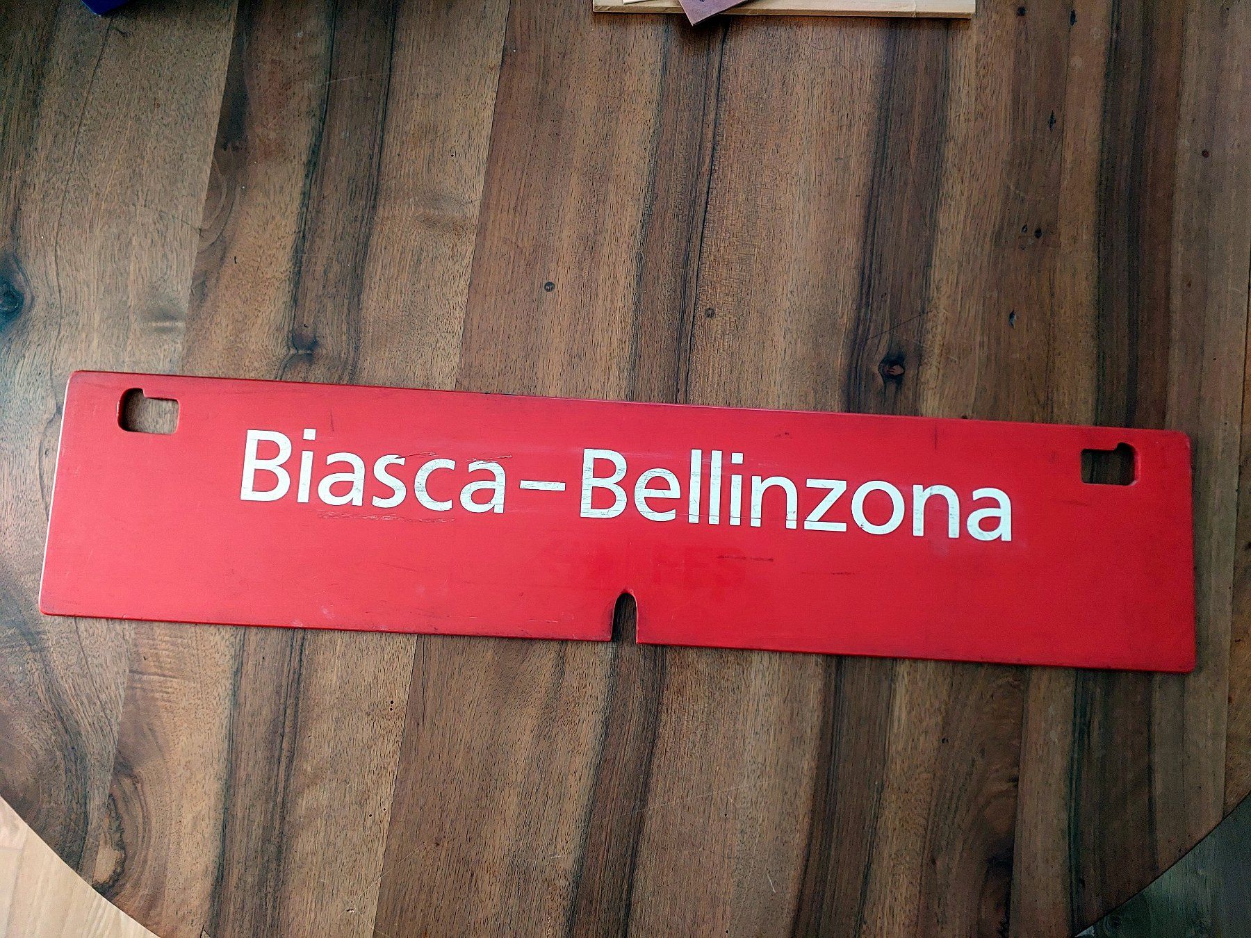 Schilder: PTT/Postauto Strecken-Schild - Biasca-Bellinzona-Biasca – Gebraucht aus Schönenwerd von Steidi