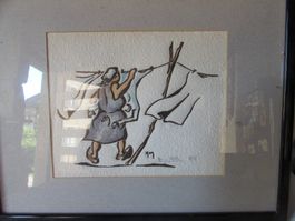 Gravure sur bois couleur 30x40 "L'étreinte" 8/35