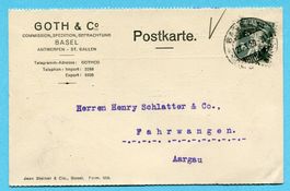 Postkarte Basel 1920 - Absender: Goth & Co. mit Perfin