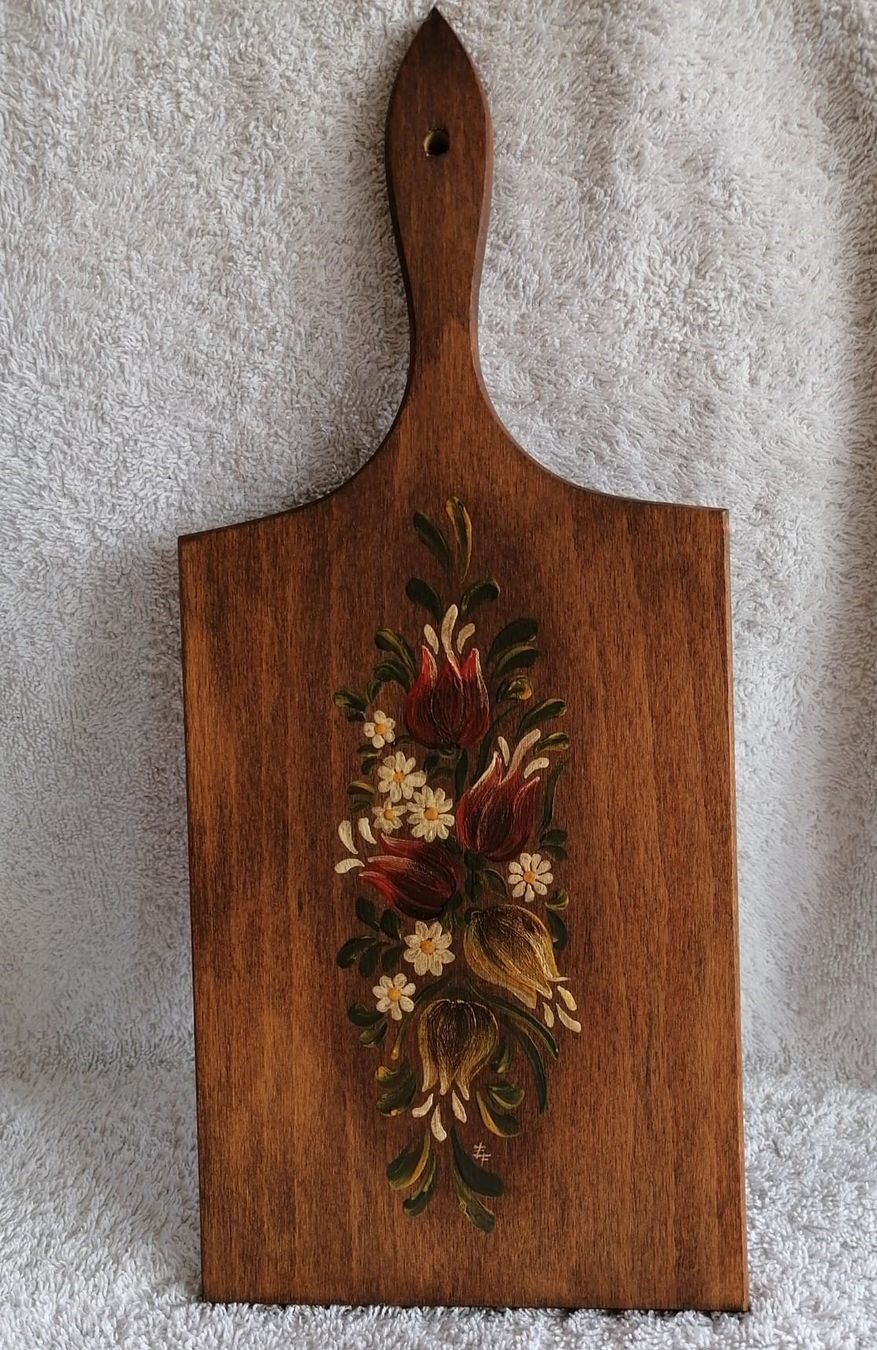 Articoli in legno: gemaltes Holzbrett, handbemalt von F.E. – Usato da Grächen venduto da Hel7890