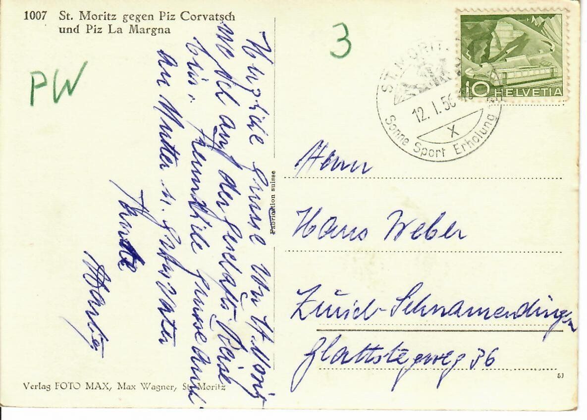 Cartes postales: St. Moritz  1956 – D'occasion à Hochdorf par Ziegel-16 1