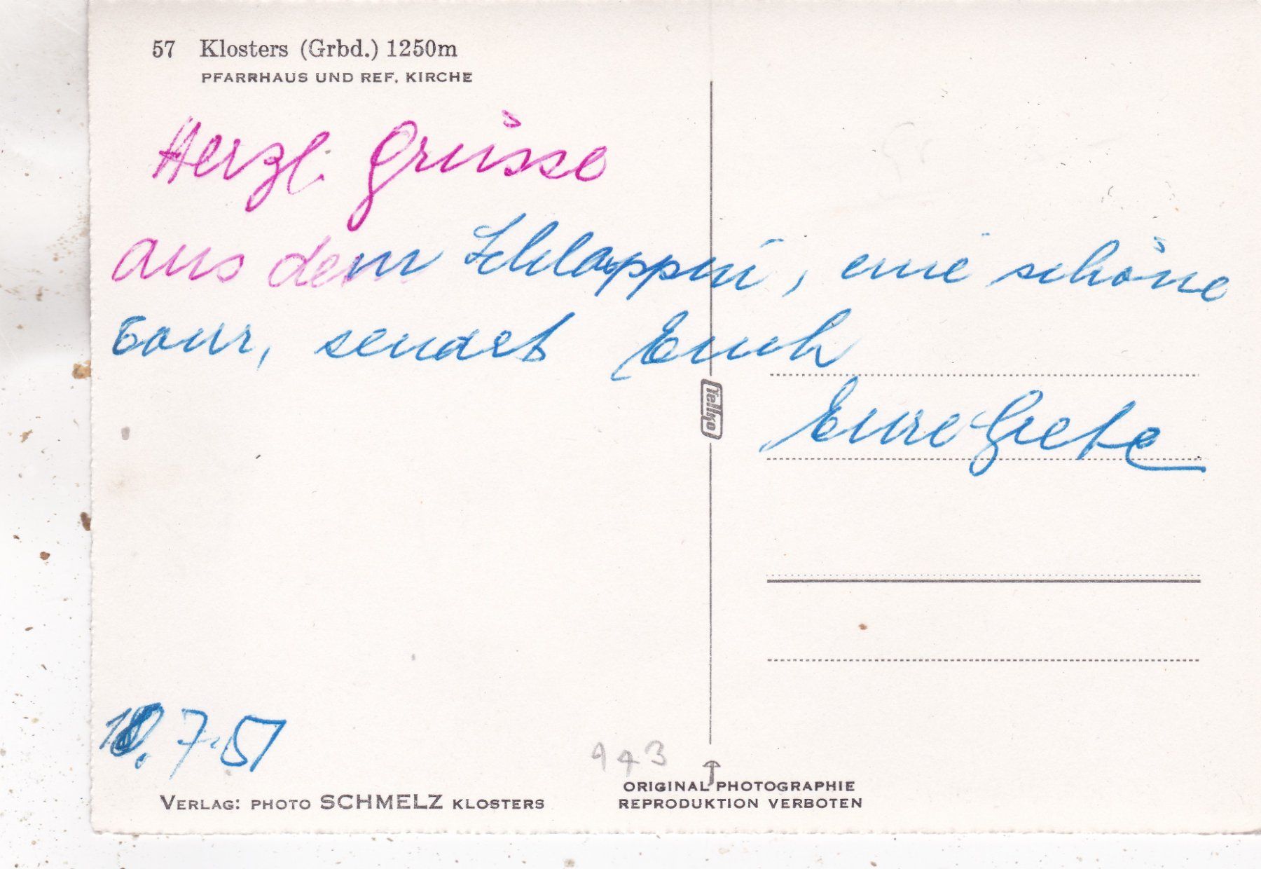 Cartoline postali: Klosters Pfarrhaus und Ref. Kirche – Usato da Herisau venduto da Lisegrat2008 1