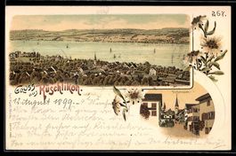 Litho Rüschlikon, Dorfstrasse mit Kirch