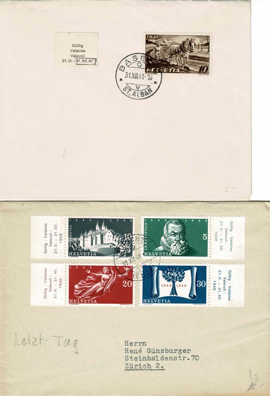 Tutti i francobolli: 4 Briefe mit Letztagstempel – Usato da Zürich venduto da Bierino