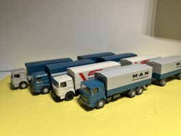 4 x Wiking MAN Büssing Lastzüge in 1/87