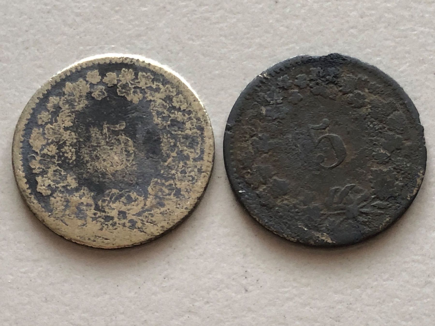 Tutti le monete: Lot mit 2 Stk. 5 Rp. 1850 – Difettoso da Schötz venduto da Odpa 1