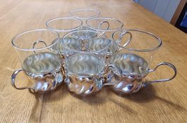 Glas Tassen Set mit Silberhalter, Vintage, 6 Stück!