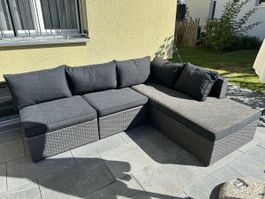 Gartenlounge inkl. Kissen grau in Rattanoptik