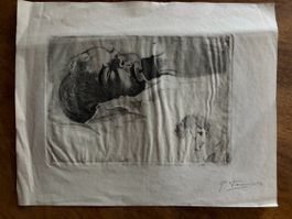 Paul Tanner Radierung 1906 Säugling & Flasche, Selbstbildnis