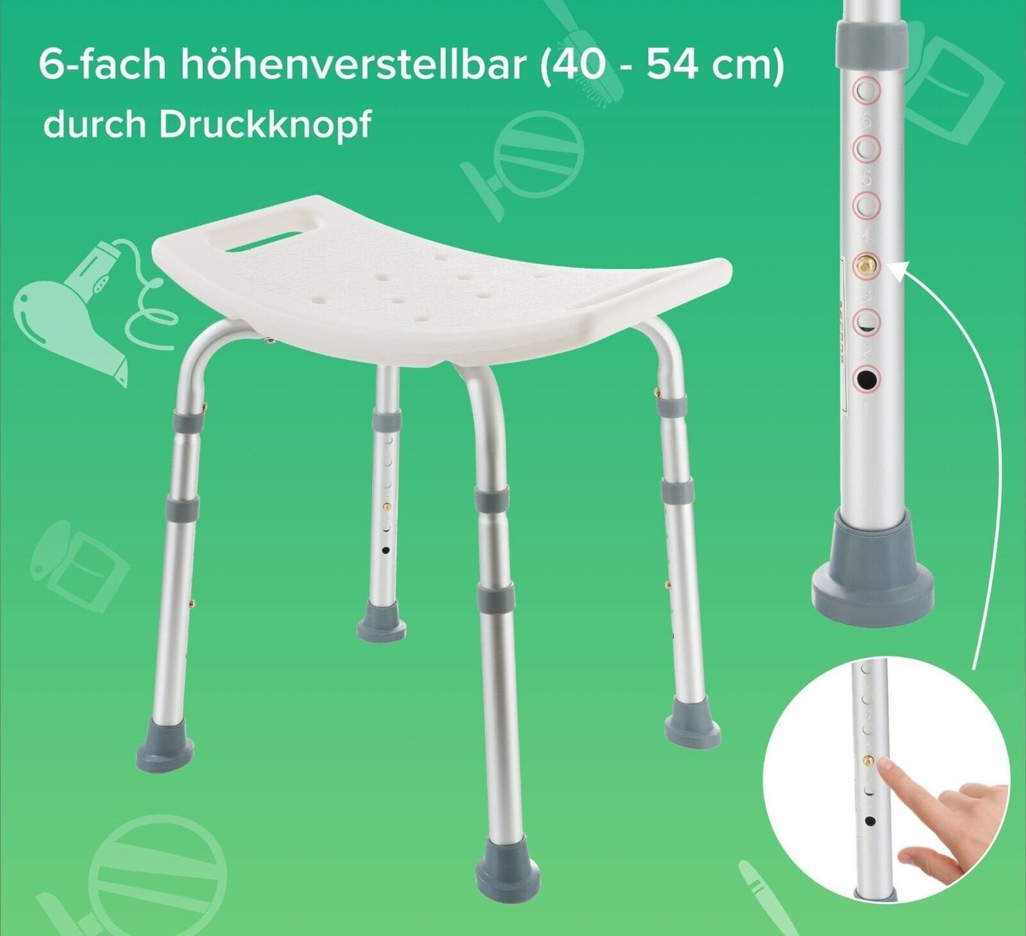 Sgabelli: Badhocker Duschhilfe + Sicherheitsgriff Duschsitz verstell. – Nuovo e nell'imballaggio originale da Wallenwil venduto da toesstal-vertrieb 5