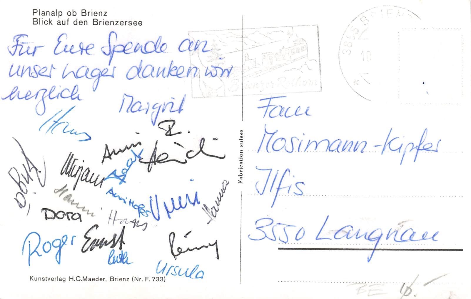 Cartoline postali: Brienz BE Planalp Aussicht Brienzersee – Usato da Biasca venduto da Blenio71 1