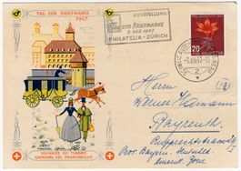 TdB 1947 Karte mit seltenem Stempel der PHILATELIA-ZÜRICH