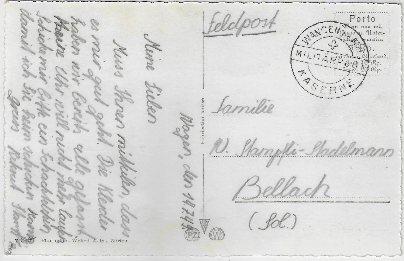 Cartoline postali: Wangen a. A. - Kaserne – Usato da Ettingen venduto da Kartenplanet 1