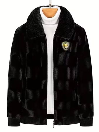 DKXBFLBEST schwarze Pelzjacke für Herren