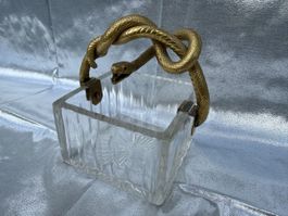 Antike Glasschale Konfektschale mit Messing Schlangenhenkel