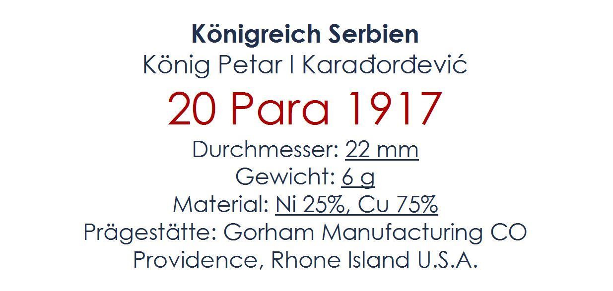 Alle Münzen: 20 Para 1917 Serbien RRR – Gebraucht aus Flamatt von samowarow 1