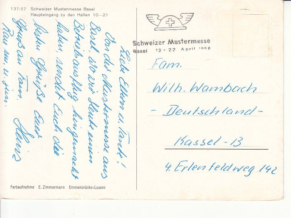 Cartoline postali: Basel 1958 – Usato da Bürglen TG venduto da StampGraf 1