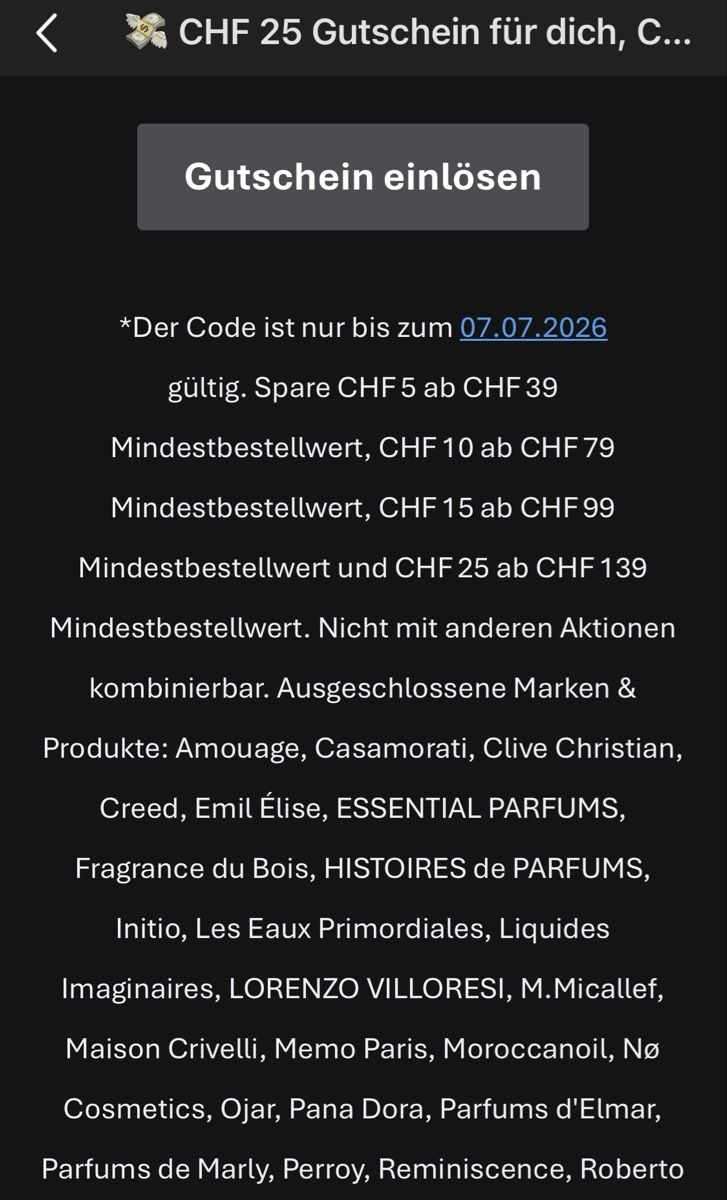 Buoni: Flaconi Gutschein bis CHF25 07.07.26 – Nuovo e nell'imballaggio originale da Zürich venduto da lin_8l8c