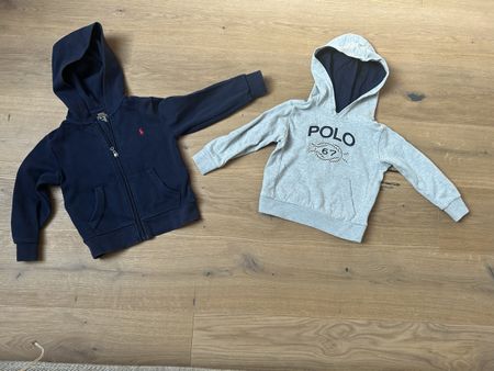 2 POLO RALPH LAUREN PULLOVER HOODIE GR 3-5 JAHRE BLAU GRAU