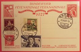 2888) 46 I, Bundesfeierkarte 1927 mit Satz PJ Kt. 350.-++