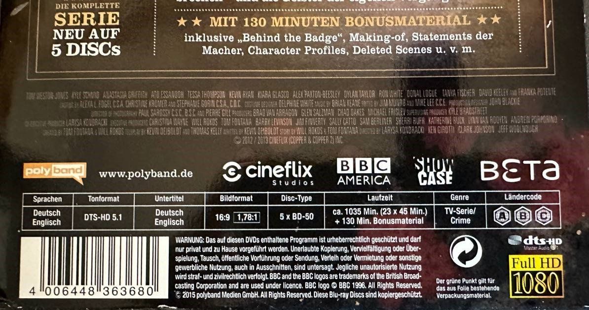 Tutti i DVDs: Copper - Die Komplette Serie Blu-ray 5 Discs – Usato da Beringen venduto da Mantafisch1 2