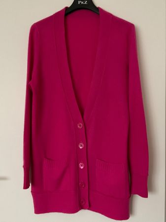 100% Kaschmir Strickjacke Cardigan Gr M Himbeere NEUWERTIG
