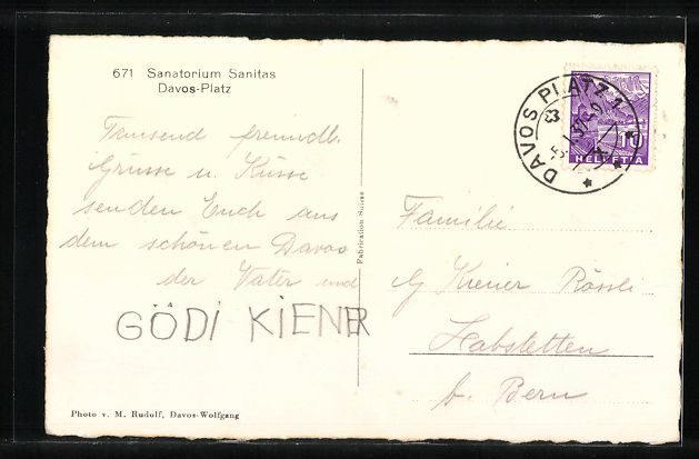 Cartoline postali: AK Davos-Platz, Sanatorium Sanitas, 1937 – Usato da Berlin venduto da bartko-reher 1