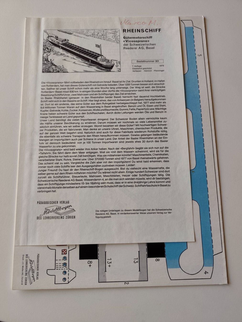 Kits de loisir créatif: Bastelbogen "Rheinschiff" 1979 – D'occasion à Tegerfelden par jea_f5xk