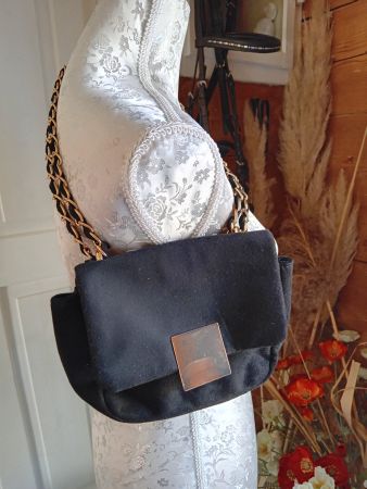 Schwarze Goldkette Vintage Handtasche