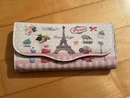 Portemonnaie Paris Geldbeutel Clutch rosa weiss gestreift