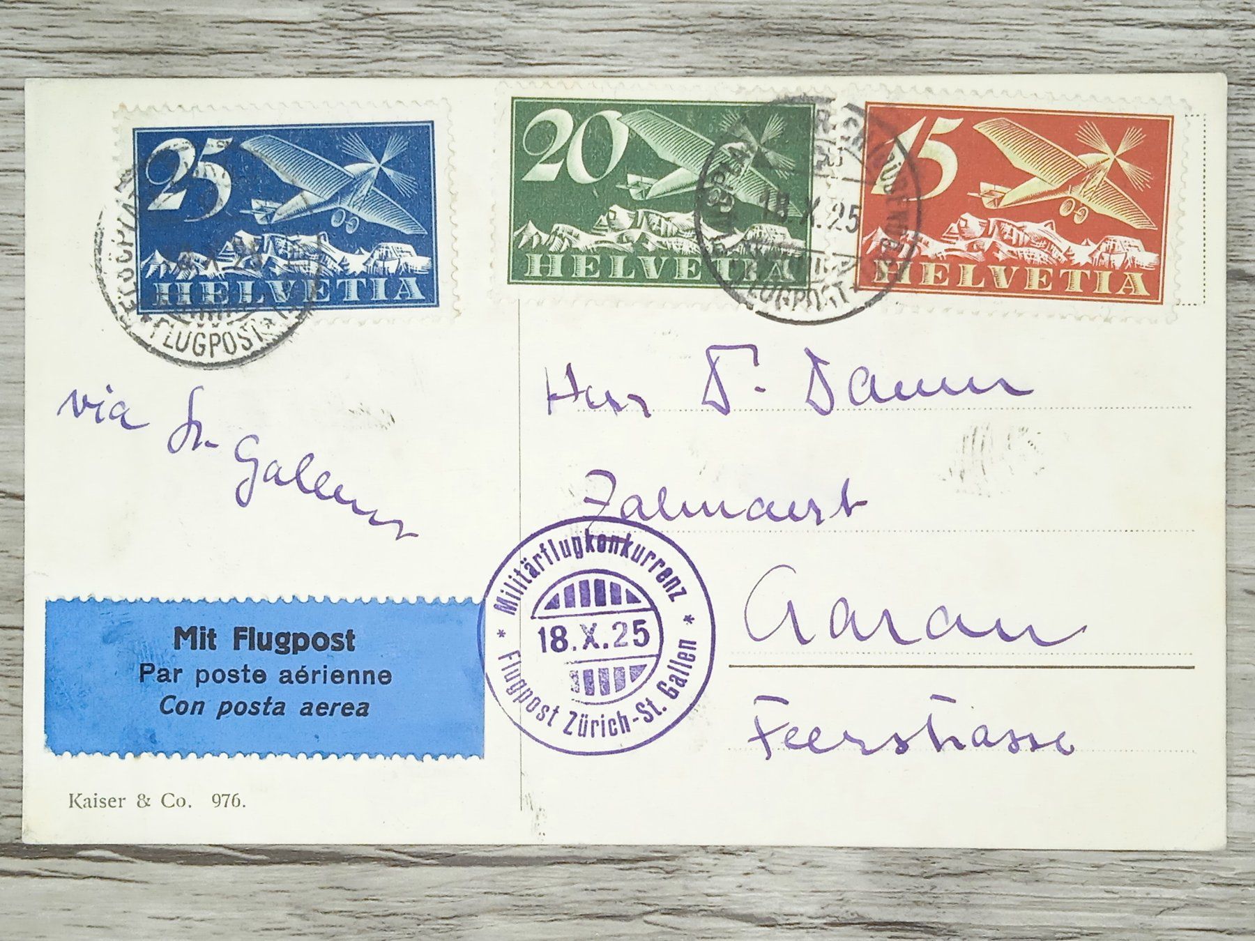 Tutti i francobolli: TR15 Carte Postale + Timbre Suisse 1925 – Usato da Cousset venduto da Patrick_Collections