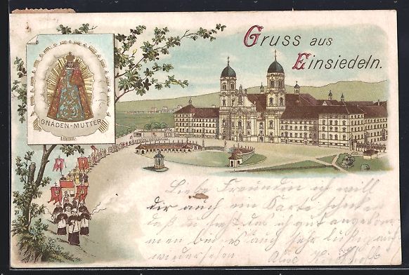 Cartes postales: Litho Einsiedeln, Kloster mit Prozession – D'occasion à Berlin par bartko-reher