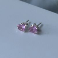 Silber 925 Rosa Herz Ohrstecker 