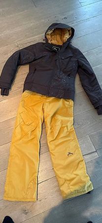 Sehr schöner Powderhorn Skianzug, dunkelbraun, senfgelb