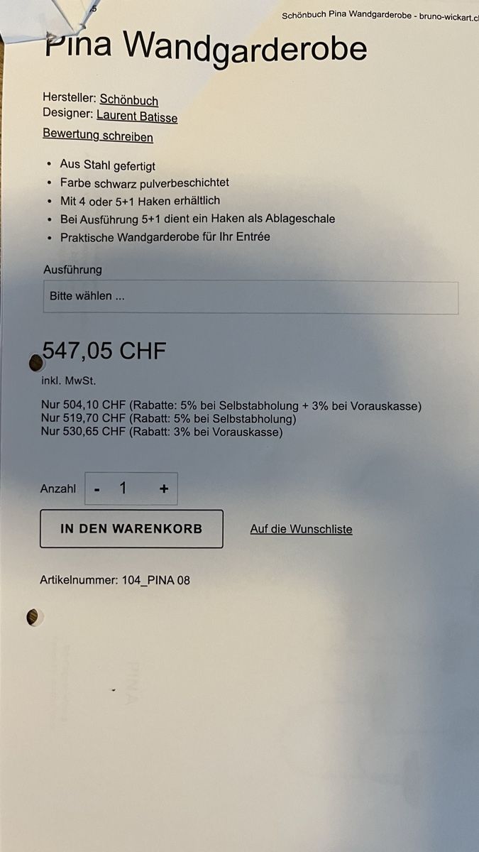 Garderobe: Pina Wandgarderobe, Designklassiker, schwarz – Gebraucht aus Seon von AndreasD78 2