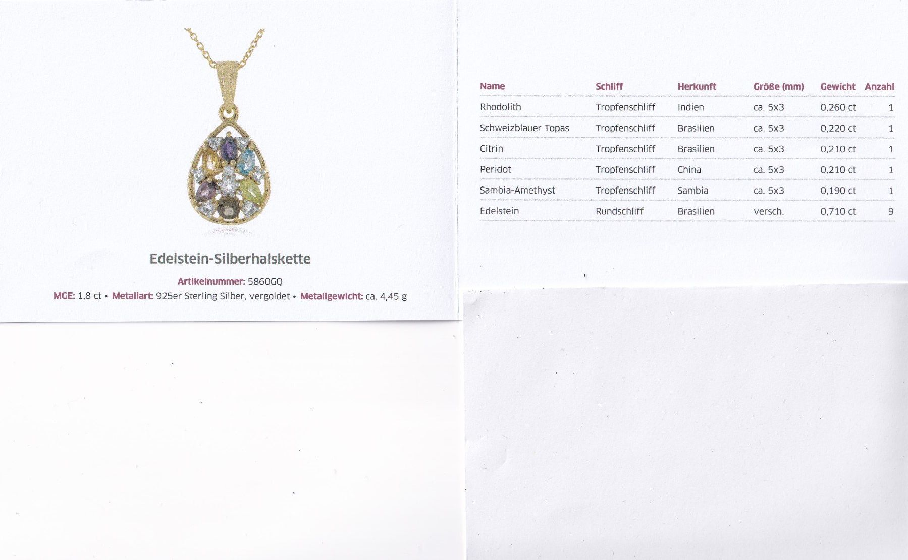 Ketten: Echtschmuck: Edelstein-Silberhalskette 925er, vergoldet – Neu (gemäss Beschreibung) aus Zuchwil von maumauchi 1