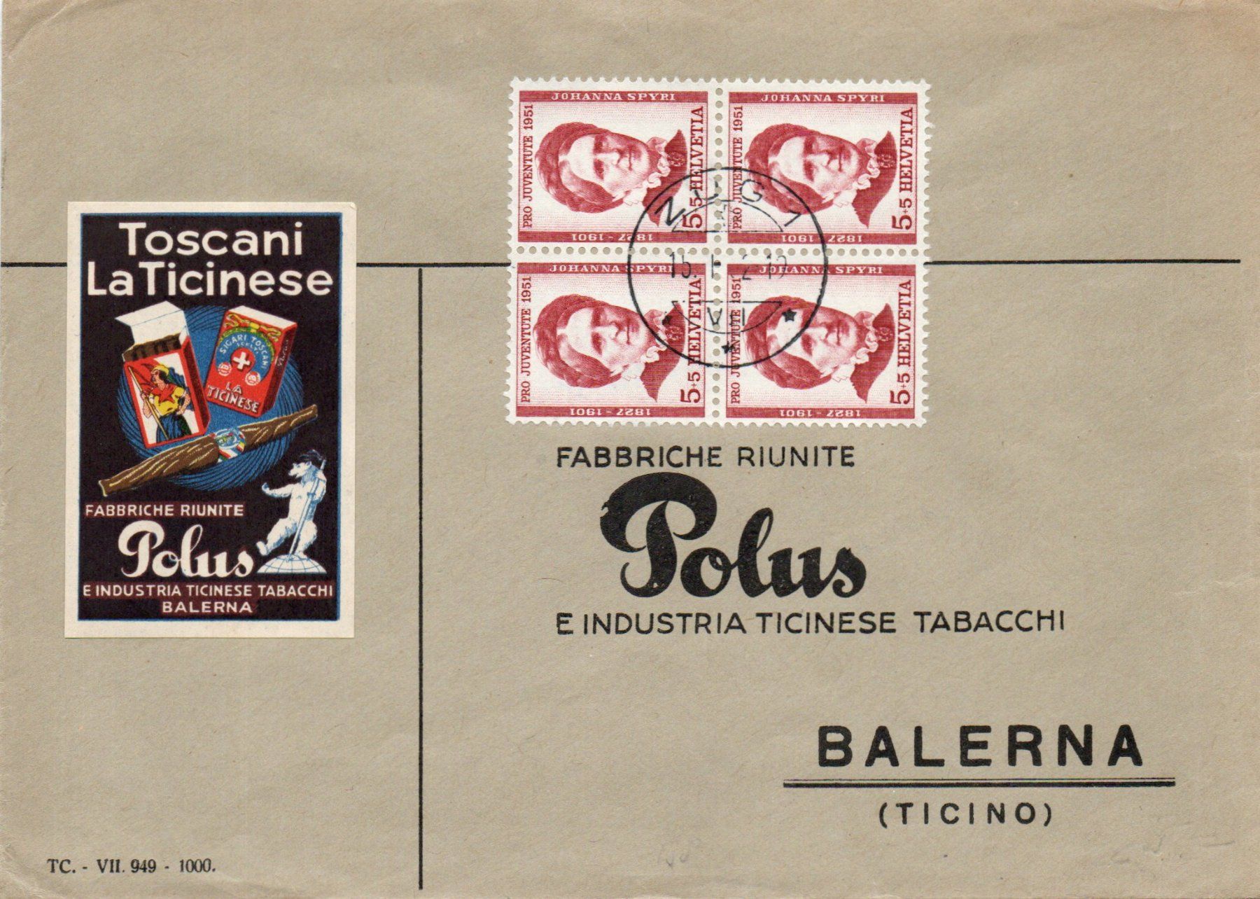 Alle Briefmarken: POLUS - Industria di tabacchi  - Balerna – Gebraucht aus Melano von pisonsdro