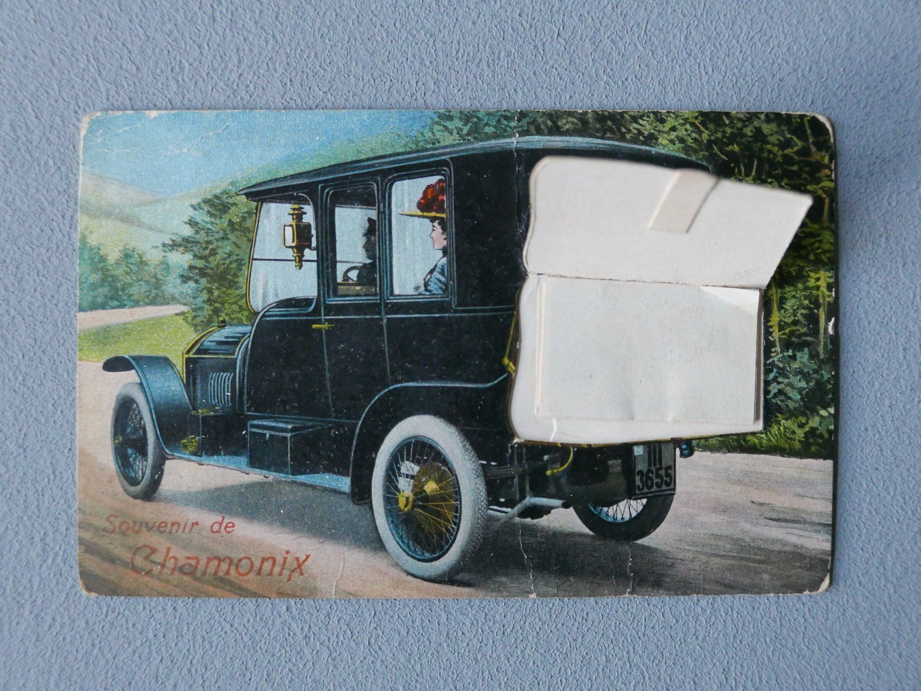 Ansichtskarten: ALTE AK AUTO MIT LEPORELLO SOUVENIR DE CHAMONIX – Gebraucht aus Balgach von Zwischenraum 1