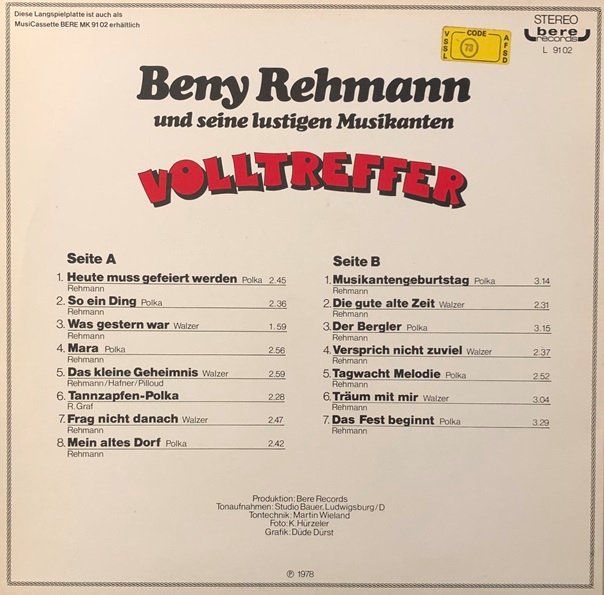 Dischi in vinile: Beny Rehmann - Volltreffer (LP) – Usato da Grüningen venduto da azulmarron 1