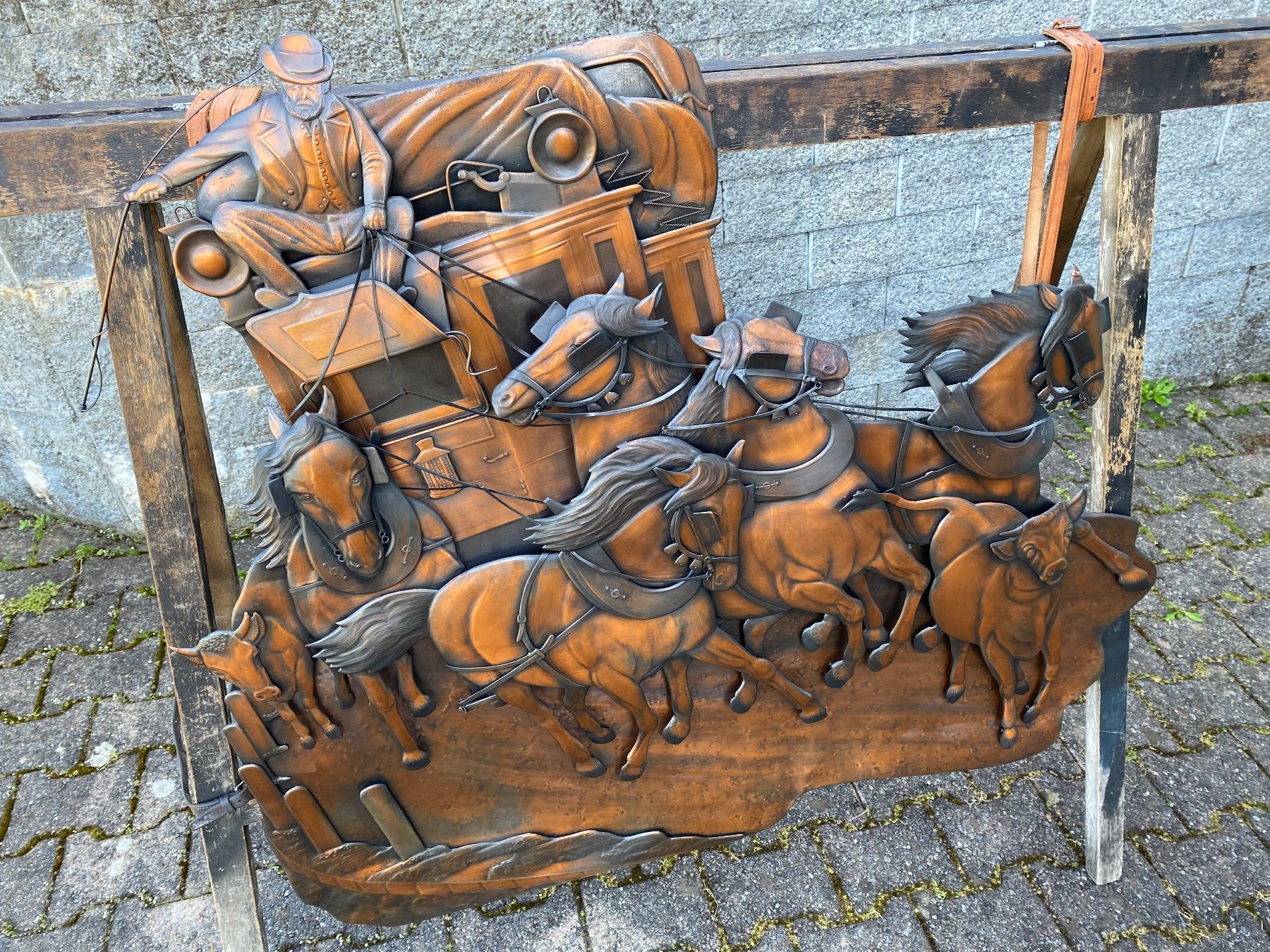 Campanacci mucche: wunderschönes grosses Kupferrelief Postkutsche Rudolf Koller – Usato da Feldbach venduto da Fea1 3