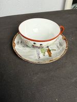 Japanische Eierschale-Tasse mit Untertasse, Geisha-Motiv