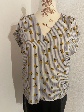 Top neuf fluide rayé bleu avec motifs citrons Renato Bene