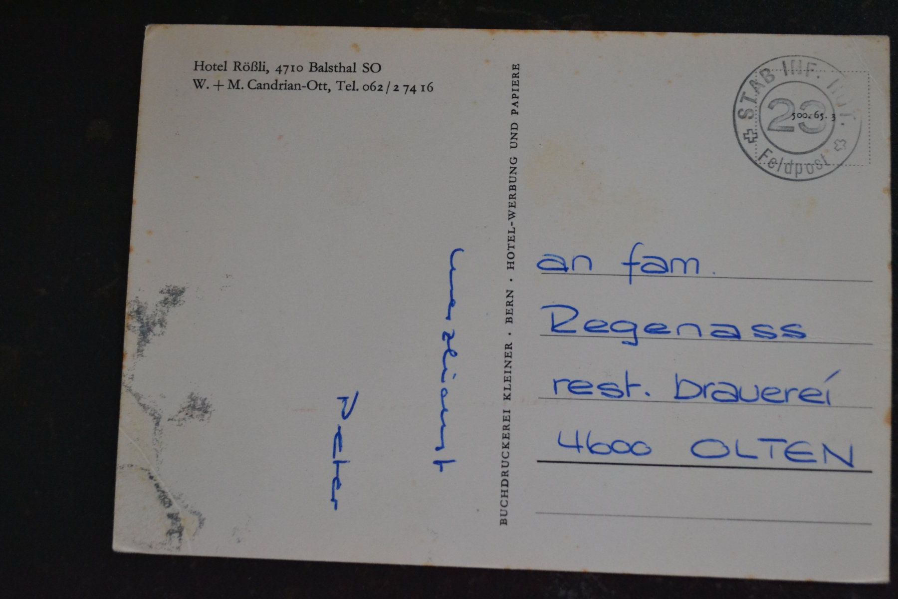 Cartoline postali: AK Hotel Rössli Balsthal SO – Usato da Beinwil am See venduto da kajak55 1