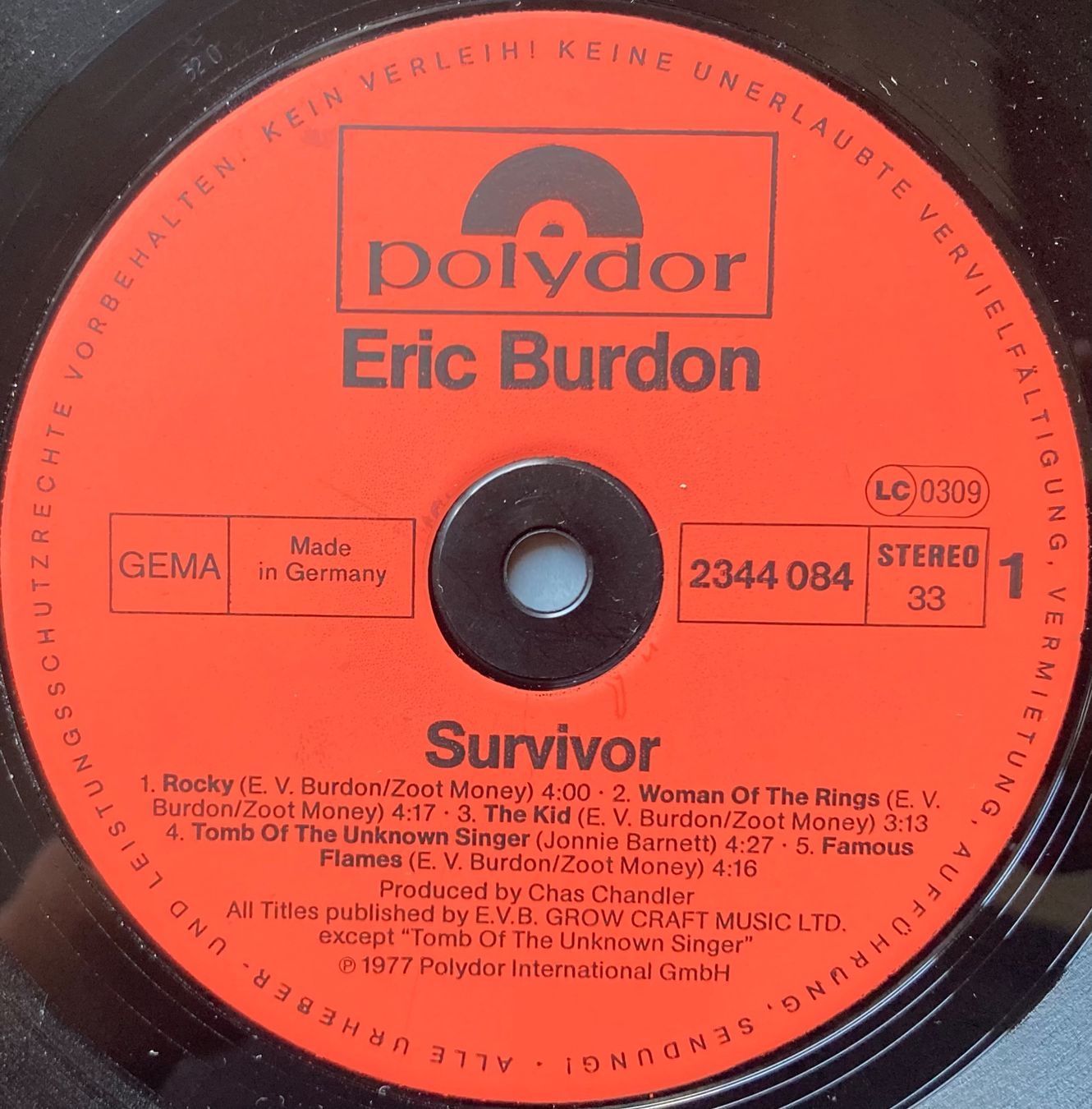 Dischi in vinile: ERIC BURDON - SURVIVOR – Usato da Poliez-Pittet venduto da Newtown-Records 3