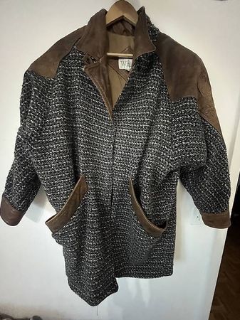Manteau vintage Winlit  laine et cuir marron