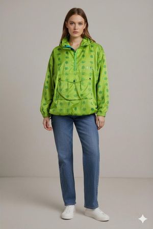 Relife FB Leuchtend grüne Blattmuster Windbreaker Jacke -