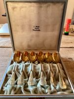 Sechs Teelöffel, antik, Silber vergoldet, in Original-Box