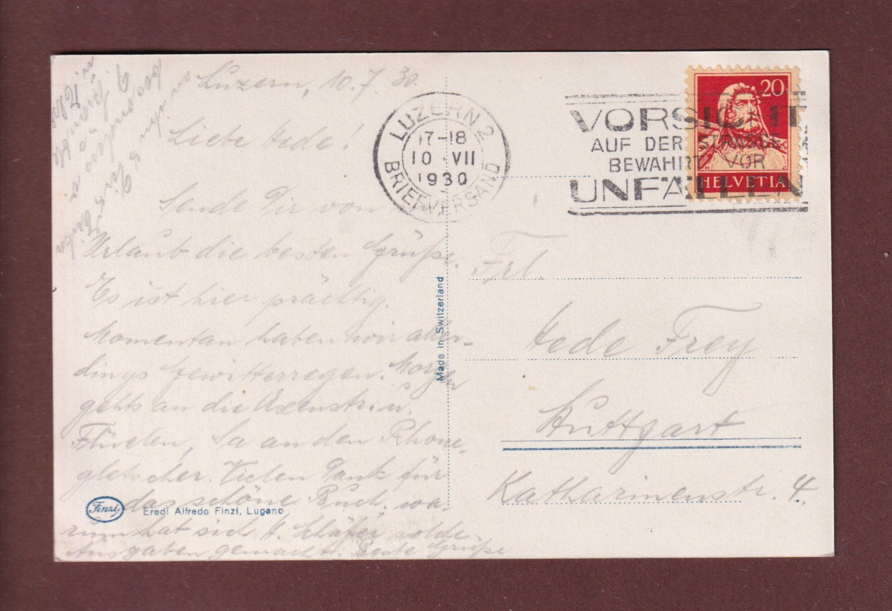 Cartoline postali: LUZERN - Schiff - Pilatus - 1930 – Usato da Pully venduto da nicecards 1