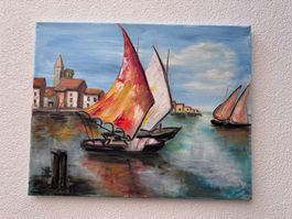 Ölgemälde mit Segelschiffen, 50 x 40 cm